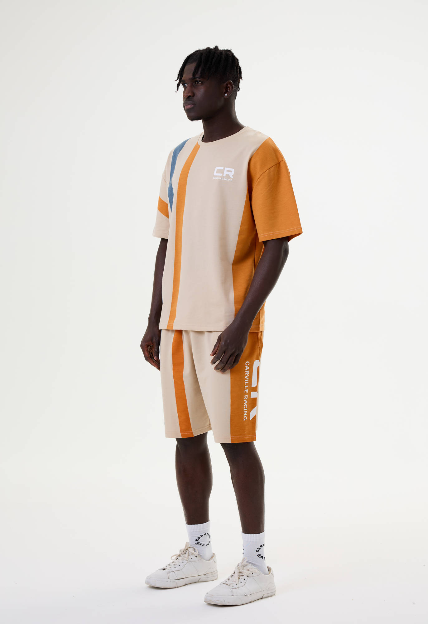 Костюм бежевый полоски оранж.-синяя футболка и шорты взрослый CR Carville Racing 1CR10 