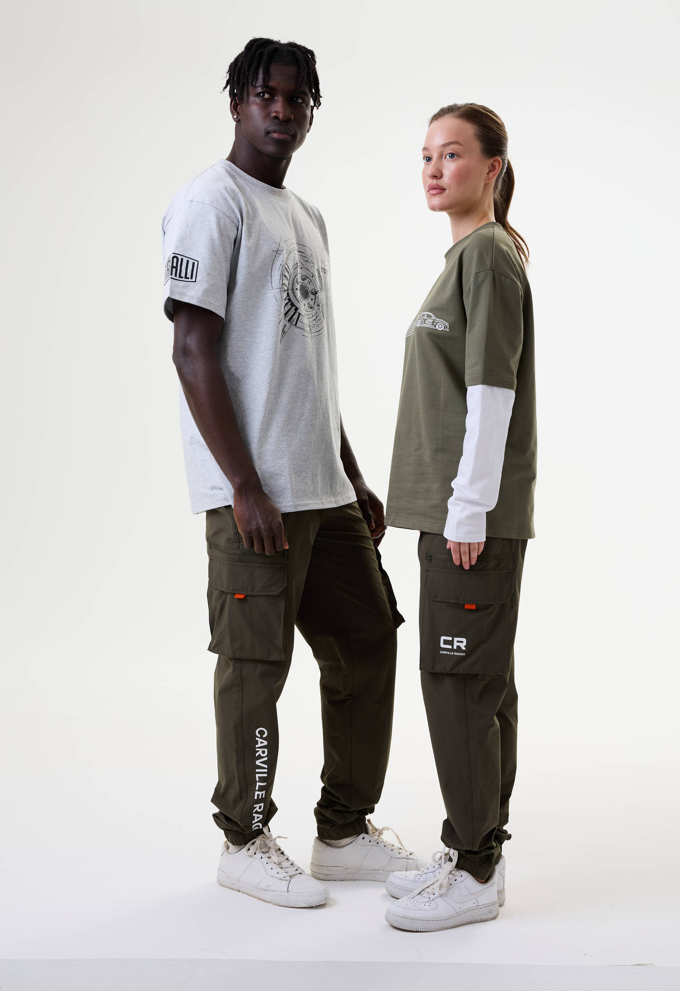 Брюки карго зелёные с принтом лого CR Carville Racing 9CR9 