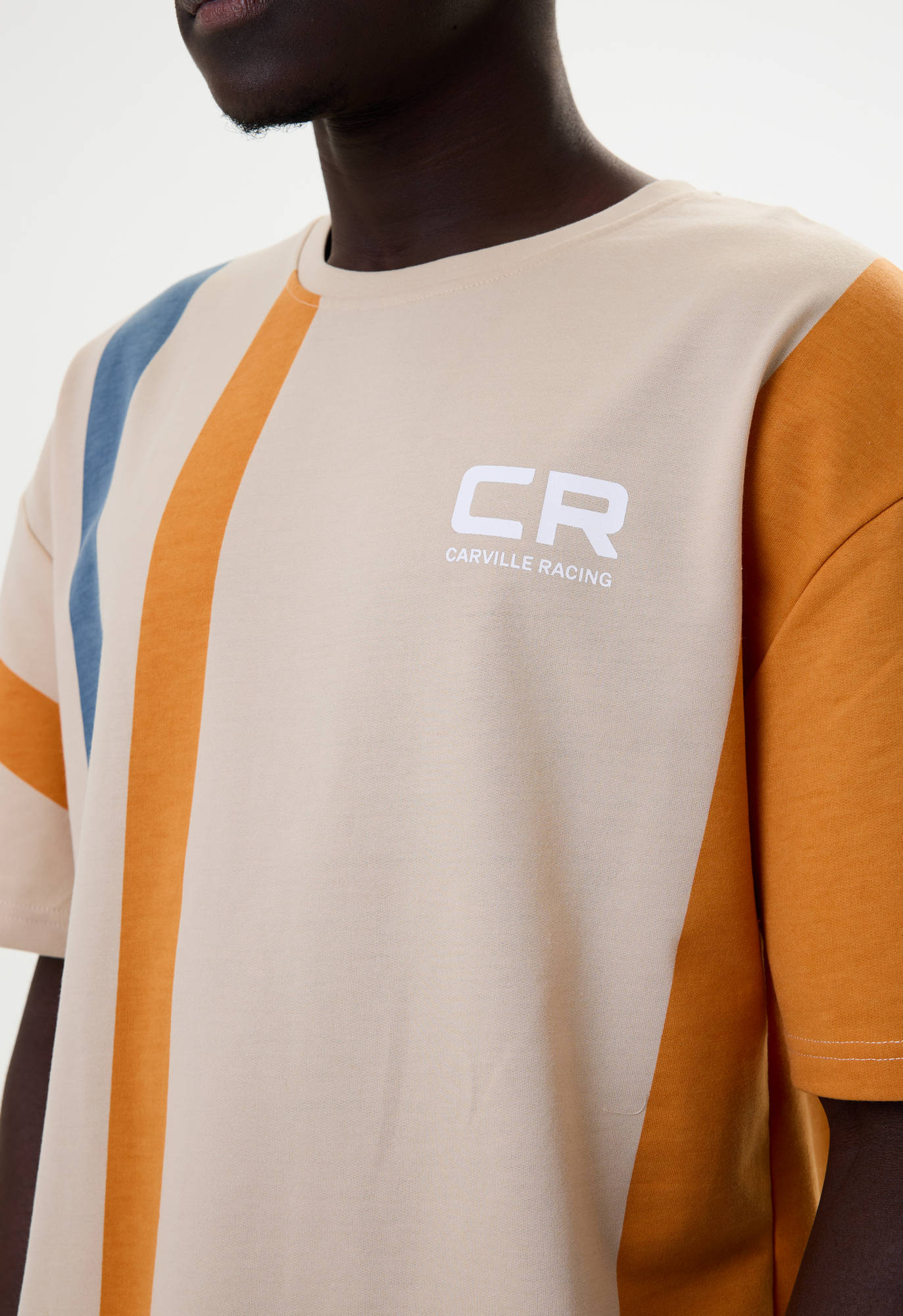Костюм бежевый полоски оранж.-синяя футболка и шорты взрослый CR Carville Racing 1CR10 