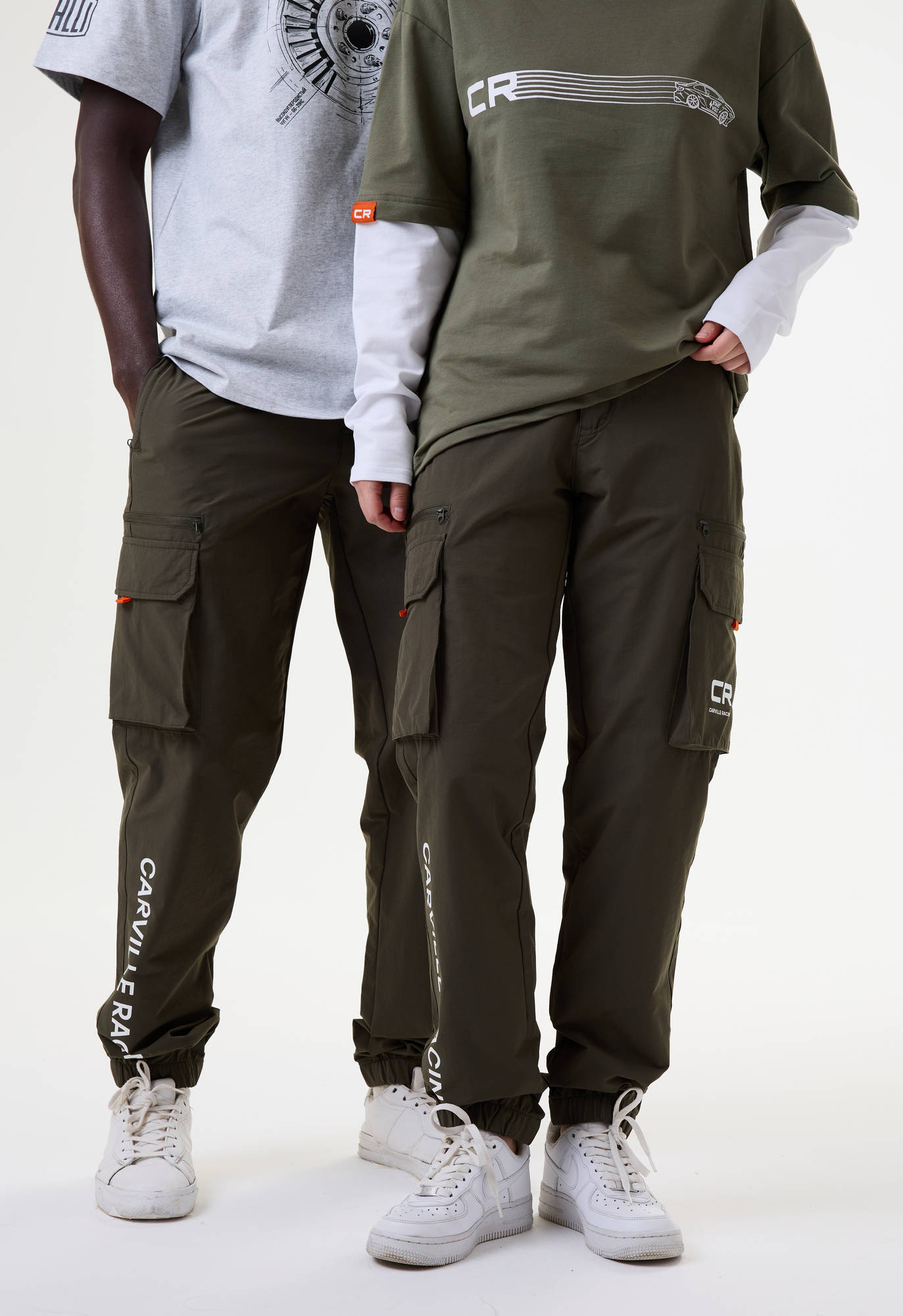 Брюки карго зелёные с принтом лого CR Carville Racing 9CR9 