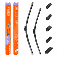 Щетки стеклоочистителя 600/430мм (24"/17") бескаркасные для а/м Mitsubishi Lancer 10 (08-), Geely Atlas (17-22)/Atlas Pro (21-)/Tugella (18-)/Monjaro (21), Haval Jolion (21-)/Chitu (21-)/H8 (13-18), GAC GE3 (17-), Zeekr 009, комплект, 5 типов адаптеров