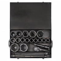 Набор головок ударных 1" 90мм 20 пр. (27-80мм, Т-вороток, трещотка, удлинитель) мет. кейс.