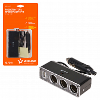 Прикуриватель-разветвитель 3 гнезда + USB (черный)