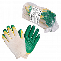 Перчатки трикотажные ХБ с двойным латексным покрытием ладони, зеленые, (к-т 5 пар) 13 класс, мод.704