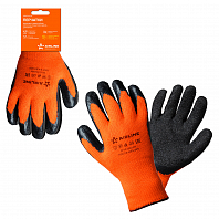 Перчатки акриловые с двухслойным латексным покрытием ладони (XL), утепленные, оранж./черн., с подвесом