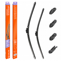 Щетки стеклоочистителя 650/550мм (26"/22") бескаркасные для а/м Peugeot Boxer (06-), Lexus RX (09-15), Fiat Ducato (06-), Ford Explorer 5 (10-), Mercedes-Benz S-Class (13-20), Citroen Jumper (06-), комплект, 4 типа адаптеров