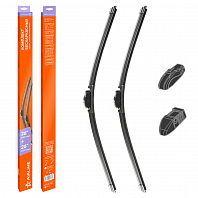 Щетки стеклоочистителя 650/650мм (26"/26") бескаркасные для а/м Volkswagen Touareg (02-10), Mercedes-Benz E-Class (02-09), Porsche Cayenne (10-18), Renault Master III (10-), Citroen Xsara Picasso (00-05), комплект, 2 типа адаптеров