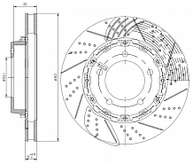 Диски тормозной (ротор) для 6-ти порш. суппорта CRC 6105/CRC 6113 передний левый d=363 PRO [RACE] (перфорированный / слотированный / окрашенный)