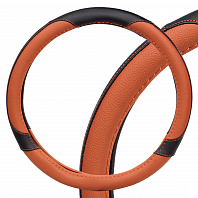 Оплетка на руль, искусственная кожа, коричневая/черная, 38 см / M