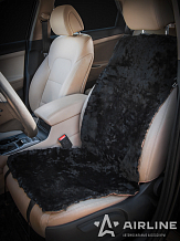 Накидка из натурального меха с коротким ворсом на переднее сиденье, цвет черный, 110*49 см