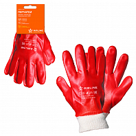 Перчатки полиэфирные МБС с полным ПВХ покрытием кисти (XL), красные, с подвесом