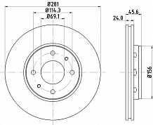 Диски тормозной для автомобилей Mitsubishi Carisma (95-) / Volvo S40 (95- )/ V40 (95-) передний d=281 окрашенный