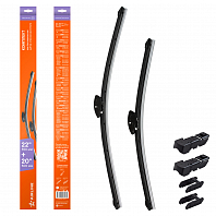 Щетки стеклоочистителя 550/500мм (22"/20") бескаркасные для а/м Mitsubishi Pajero IV (06-)/Pajero II (06), Renault Sandero II (12-15), Hyundai Santa Fe I (99-05), комплект, 3 типа адаптеров