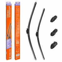 Щетки стеклоочистителя 530/480мм (21"/19") бескаркасные для а/м Skoda Octavia (96-04), Toyota Camry (96-02), Mazda 3 (03-08), Subaru Forester (97-07), комплект, 3 типа адаптера