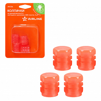 Колпачки на шинный вентиль S-1, светящиеся, оранжевые, ABS-пластик, 4 шт. airline AVC36 