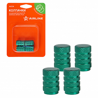 Колпачки на шинный вентиль K-2, зеленые, металл, 4 шт. airline AVC14 