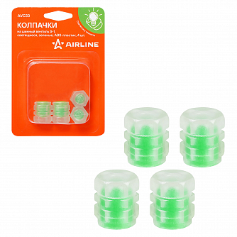 Колпачки на шинный вентиль S-1, светящиеся, зеленые, ABS-пластик, 4 шт. airline AVC33 