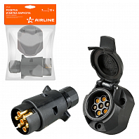 Розетка и вилка фаркопа 12В 7 контактов пластик комплект (вилка с гайкой)