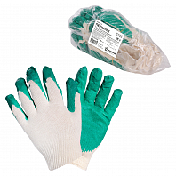 Перчатки трикотажные ХБ с латексным покрытием ладони, зеленые, (к-т 5 пар) 13 класс, мод.703