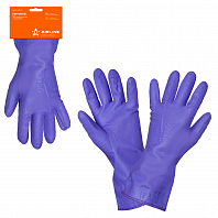 Перчатки ПВХ хозяйственные с подкладкой (L), фиолетовые, с подвесом