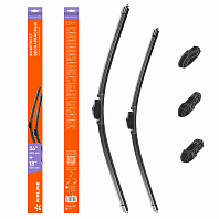 Щетки стеклоочистителя 650/450мм (26"/18") бескаркасные для а/м Toyota Camry (11-), Mitsubishi Outlander (12-), Kia Optima (09, 15-), Hyundai Sonata (10-), 2 шт. 3 типа адптр