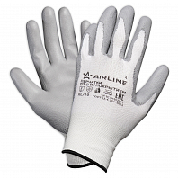 Перчатки полиэфирные с цельным ПУ покрытием ладони (XL), бел./сер., с подвесом