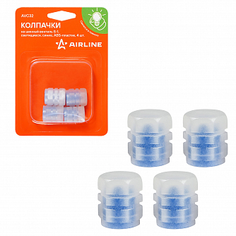 Колпачки на шинный вентиль S-1, светящиеся, синие, ABS-пластик, 4 шт. airline AVC32 