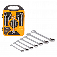 Набор ключей комбинированных трещоточных PRO 7пр. с переключателем (8-19мм) холдер