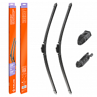 Щетки стеклоочистителя 700/700мм (28"/28") бескаркасные для а/м Ford Kuga II (12-20), Volkwagen Golf Plus (05-08)/Sharan (01-10)/Touran (03-10), Mercedes-Benz S-Class (00-05), Peugeot 407 (04-11), комплект, 2 типа адаптера