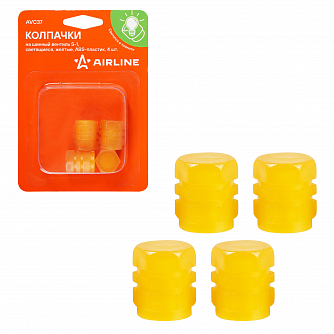 Колпачки на шинный вентиль S-1, светящиеся, желтые, ABS-пластик, 4 шт. airline AVC37 
