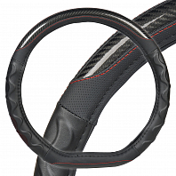 Оплетка на руль, экокожа, D-образная форма, рельеф, текстура карбон, черная, 38 см/M