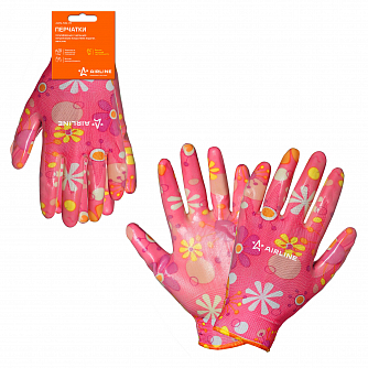 Перчатки полиэфирные с цельным нитрил. покрытием ладони, женские (M), розовые, с подвесом airline AWG-NW-09 