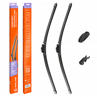 Щетки стеклоочистителя 550/550мм (22"/22") бескаркасные для а/м Audi A6 (97-01)/100 C4 (90-94), Mercedes-Benz GLC-Class (15-)/C-Class (14-), Ford Transit 5 (91-00), комплект, 2 типа адаптеров