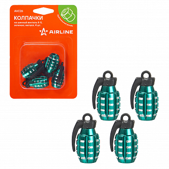 Колпачки на шинный вентиль K-5, зеленые, металл, 4 шт. airline AVC26 
