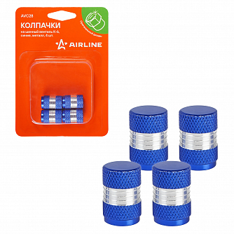 Колпачки на шинный вентиль K-6, синие, металл, 4 шт. airline AVC28 