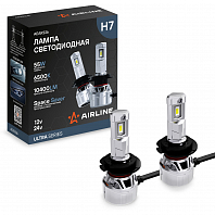 Лампа светодиодная H7 ULTRA, 55Вт, 10400Лм (5200Лм x 2), 6500К (Белый), 12/24В, комплект 2 шт.
