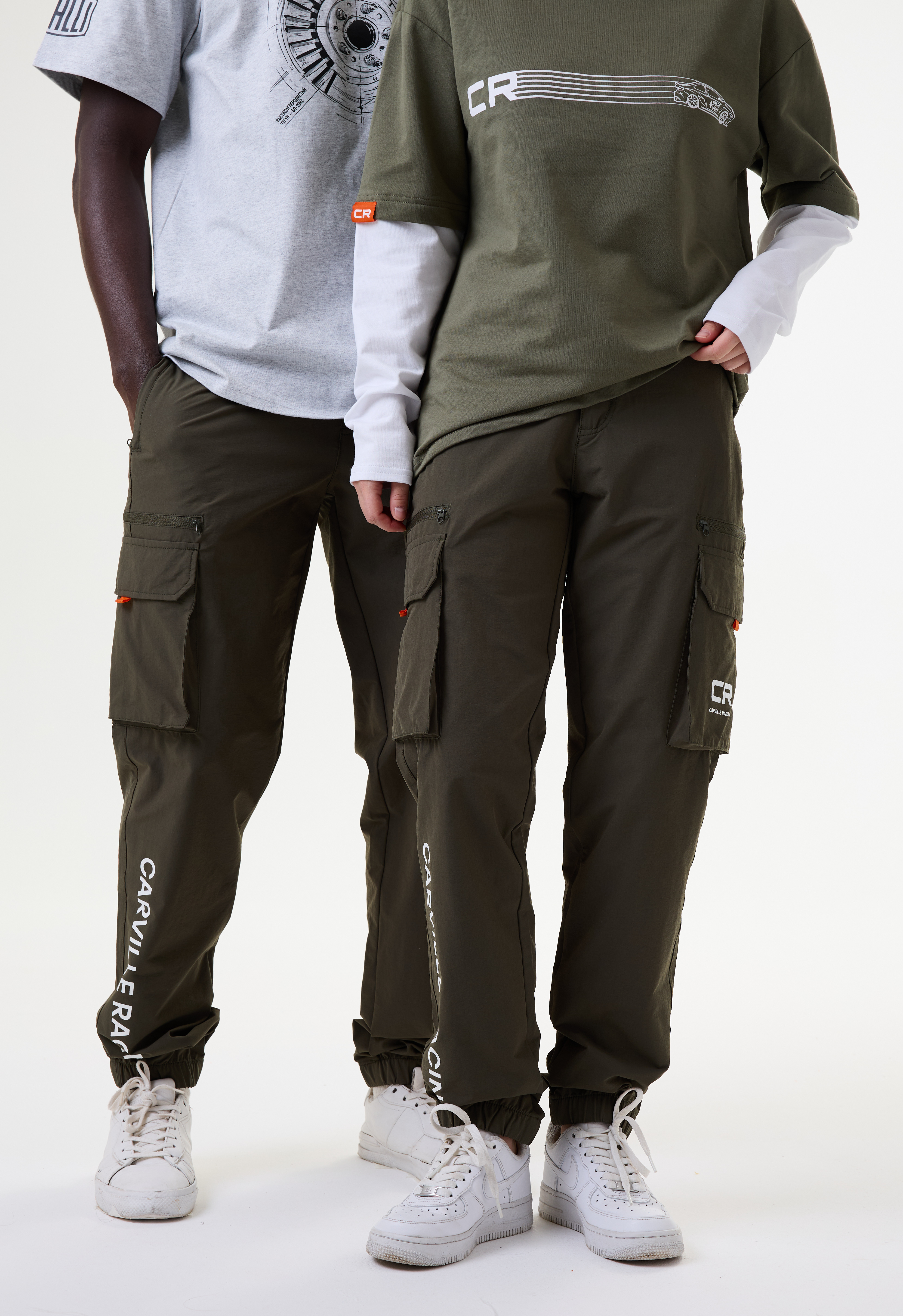 Брюки карго зелёные с принтом лого CR Carville Racing 9CR9 