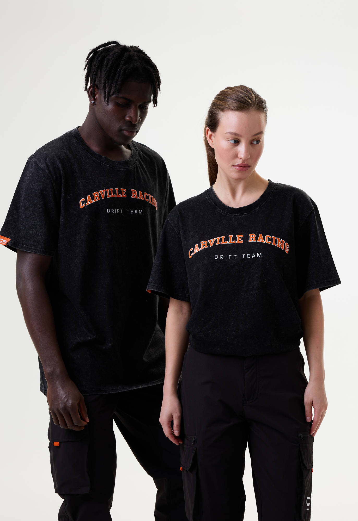 Брюки карго чёрные с принтом лого CR Carville Racing 9CR15 