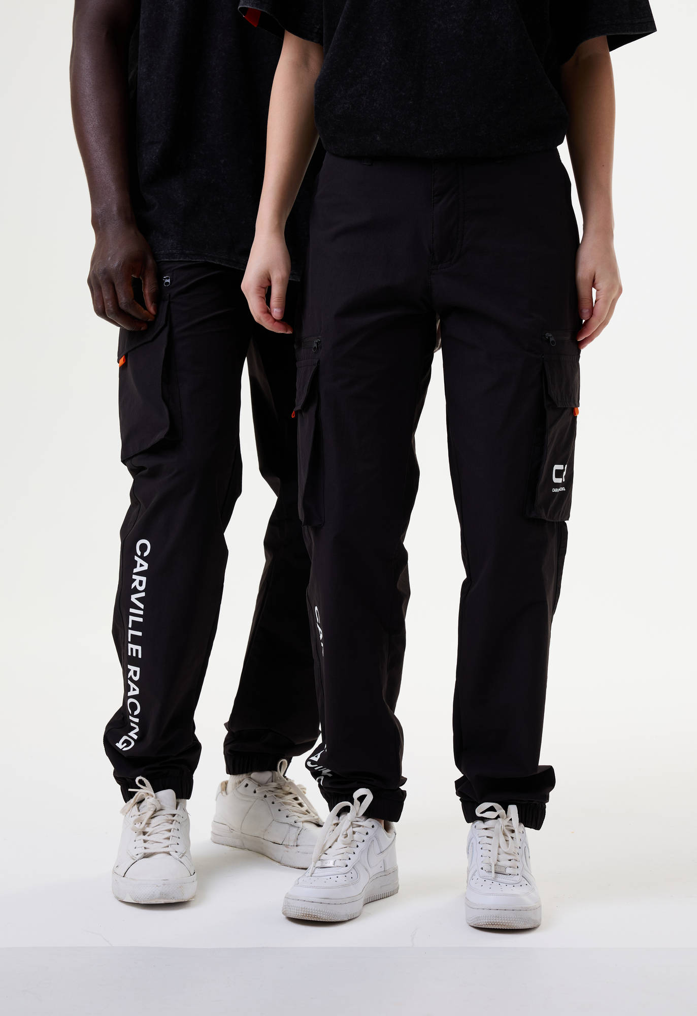 Брюки карго чёрные с принтом лого CR Carville Racing 9CR15 