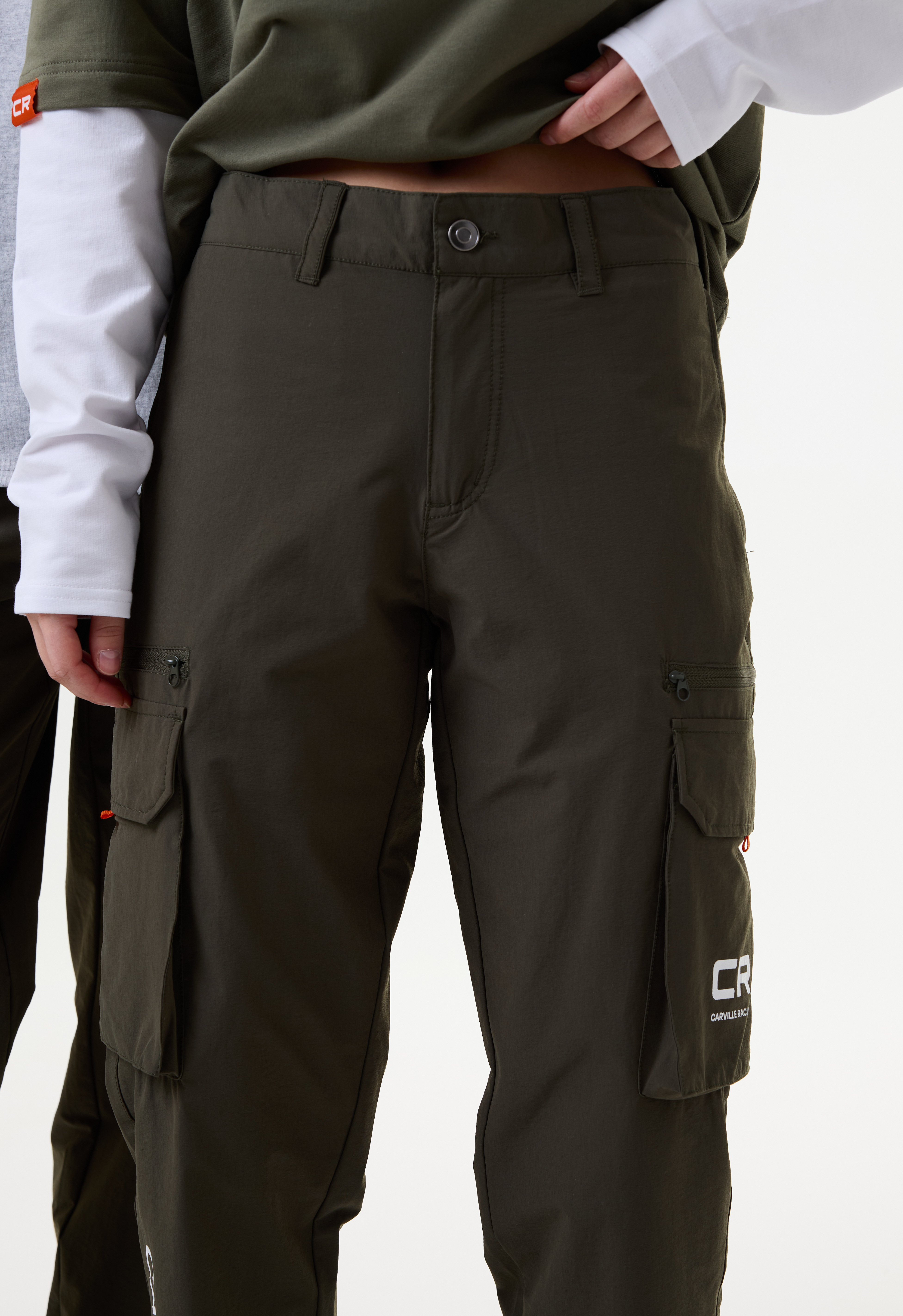 Брюки карго зелёные с принтом лого CR Carville Racing 9CR9 