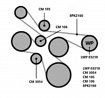 Насос водяной для автомобилей ГАЗель Next ISF2.8E4 (кмпл с ремнем 8PK2166+натяжCM0354+2рол)