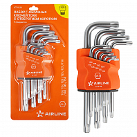 Набор ключей Г-образных TORX с отверстием коротких 9 пр. (Т10-Т50) пласт.подвес