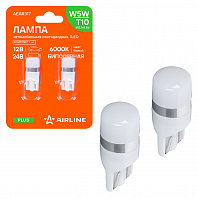 Лампа светодиододная T10 (W5W) PLUS, 6000K (Белый), 12/24В, 0.7Вт, 1LED, Биполярная, комплект 2 шт.
