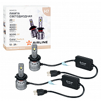 Лампа светодиодная H7 TRI-COLOR, 28Вт, 5000Лм (2500Лм x 2), 3000/4300/6500K (Белый/Желтый), 12/24В, комплект 2 шт. МП-серия