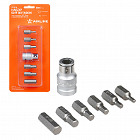 Набор бит вставок шестигранных 3/8" 30мм с держателем бит 1/2" DR 7 предметов в кейсе