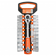 Набор головок с трещоткой 1/2" 72Т 22пр. (10-24мм, дюйм. размеры 3/8"-15/16", удл. 125мм)