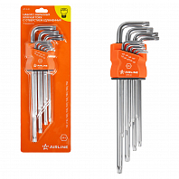 Набор ключей Г-образных TORX с отверстием удлинённых 9 пр. (Т10-Т50) пласт.подвес