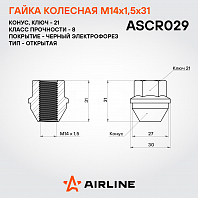 Гайка колесная M14x1,5x31, конус, кл.21, открытая, черный электрофорез для а/м Ford