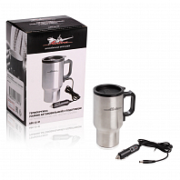 Термокружка (чайник автомобильный) с подогревом, нержавейка/пластик, 450 мл, 12V, 24W