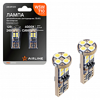 Лампа светодиодная T10 (W5W) PRO, 6000K (Белый), 12/24В, 2.5Вт, 12LED, Биполярная, Обманка CAN bus, комплект 2 шт.